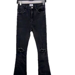 Society Black Flare Wide Leg Jeans Distressed